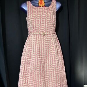 Michael Kors Pink And Cream Diamond Print Fit And Flare Dress Size 10
